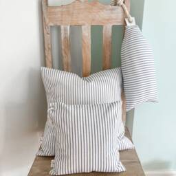 Nautical Pillows, Cushions, Navy Ticking Stripe Pillow Covers, Blue Striped Coastal Style Covers - thumbnail 2