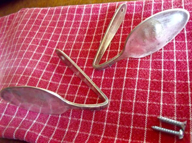 2 Spoon Tiebacks Flattened Matching Spoon-Small Tie Backs-1 Pair International Silverplate-Recycled/Repurposed-Great For Sm. Thin Curtains - image 1