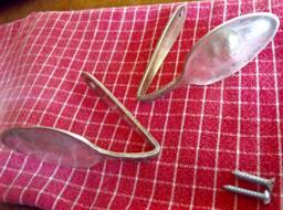 2 Spoon Tiebacks Flattened Matching Spoon-Small Tie Backs-1 Pair International Silverplate-Recycled/Repurposed-Great For Sm. Thin Curtains - thumbnail 1