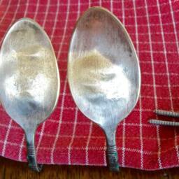 2 Spoon Tiebacks Flattened Matching Spoon-Small Tie Backs-1 Pair International Silverplate-Recycled/Repurposed-Great For Sm. Thin Curtains - thumbnail 2