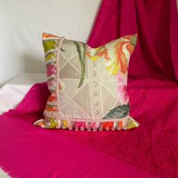 "Dujardin Bohemian Pillow Cover Orange, Pink, Green Cotton Linen - 20""x 20" - thumbnail 2