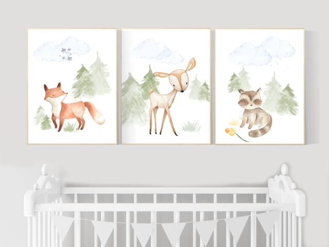 Woodland Animals Nursery Prints Gender Neutral Decor - image 1