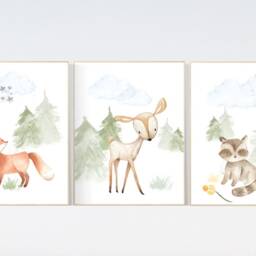 Woodland Animals Nursery Prints Gender Neutral Decor - thumbnail 3