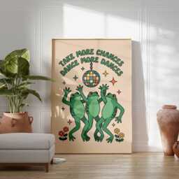 Dancing Frogs Poster Print - Funny Retro Disco Wall Art Positive Quote Illustration Funky Animal Artwork For Kids Room Dorm Home Decor - thumbnail 3
