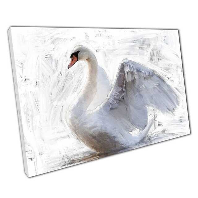 Elegant White Swan Oil Painting Minimalist Nature Wall Art Canvas Print For Home & Office Decor - image 1