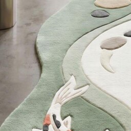 Hand Tufted Wool Koi Fish Rug, Custom River Runner Japanese Zen Area 3D Carved Hallway Runner, Nature Decor, Carpet - thumbnail 4