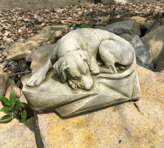 Sleeping Dog Statue - Reconstituted Stone Animal Concrete Garden Ornament Decor - image 1