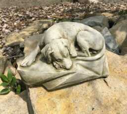 Sleeping Dog Statue - Reconstituted Stone Animal Concrete Garden Ornament Decor - thumbnail 1
