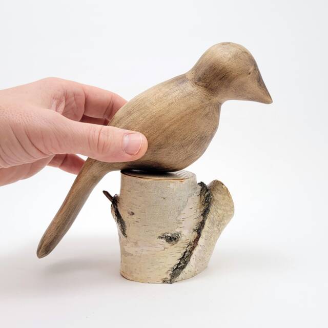 Handmade Linden Wood Bird Sculpture, Birch Base, Unique Ornament - image 1