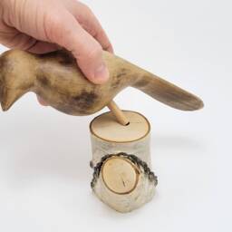 Handmade Linden Wood Bird Sculpture, Birch Base, Unique Ornament - thumbnail 4
