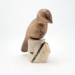 Handmade Linden Wood Bird Sculpture, Birch Base, Unique Ornament - thumbnail 2