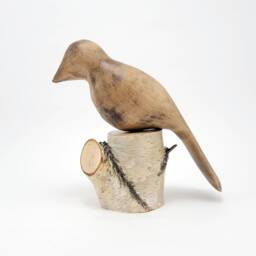 Handmade Linden Wood Bird Sculpture, Birch Base, Unique Ornament - thumbnail 3