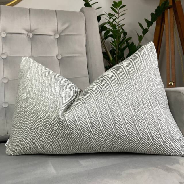Herringbone Cushion Cover Throw Pillow Cover, Steel Grey Textured Lumbar 12x20 Double-Sided Handmade in UK - image 1