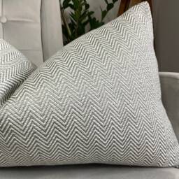 Herringbone Cushion Cover Throw Pillow Cover, Steel Grey Textured Lumbar 12x20 Double-Sided Handmade in UK - thumbnail 3