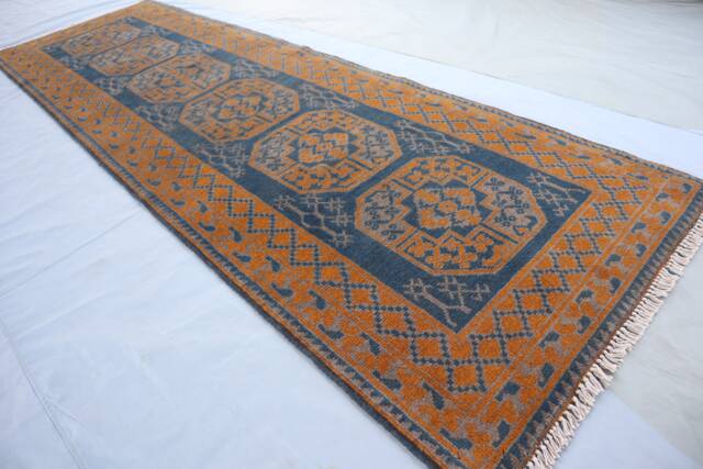 10 Ft Turkmen Runner Rug - Afghan Bukhara Hand Knotted Veg Dyes Pure Wool Vintage Tribal Long Hallway Rug- Kitchen - image 1