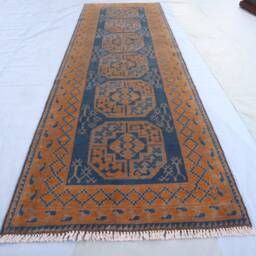 10 Ft Turkmen Runner Rug - Afghan Bukhara Hand Knotted Veg Dyes Pure Wool Vintage Tribal Long Hallway Rug- Kitchen - thumbnail 2