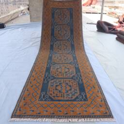 10 Ft Turkmen Runner Rug - Afghan Bukhara Hand Knotted Veg Dyes Pure Wool Vintage Tribal Long Hallway Rug- Kitchen - thumbnail 3