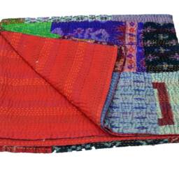 Patola Saari Patchwork Kantha Bedspread Twin Size Blanket 90x60 Throw Pure Cotton Quilt - thumbnail 2
