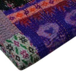 Patola Saari Patchwork Kantha Bedspread Twin Size Blanket 90x60 Throw Pure Cotton Quilt - thumbnail 4
