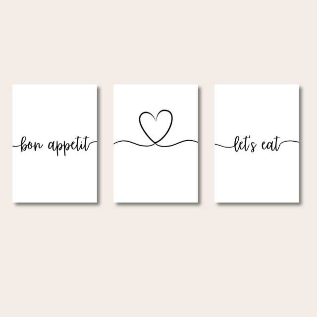 Bon Appetit Wall Print, Let's Eat Set Of 3 Kitchen Prints, Decor, Housewarming Gift, Art, Dining Room Art - image 1