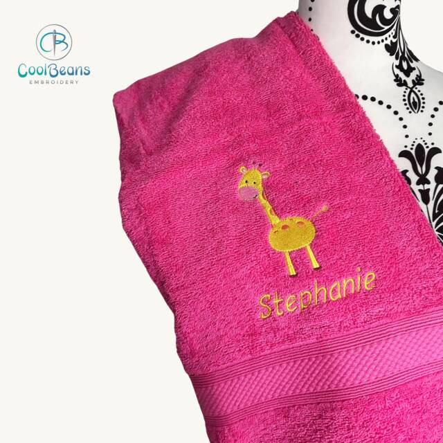 Giraffe Towel - Personalised Face Cloth/Hand Bath = Embroidered With & Text - image 1
