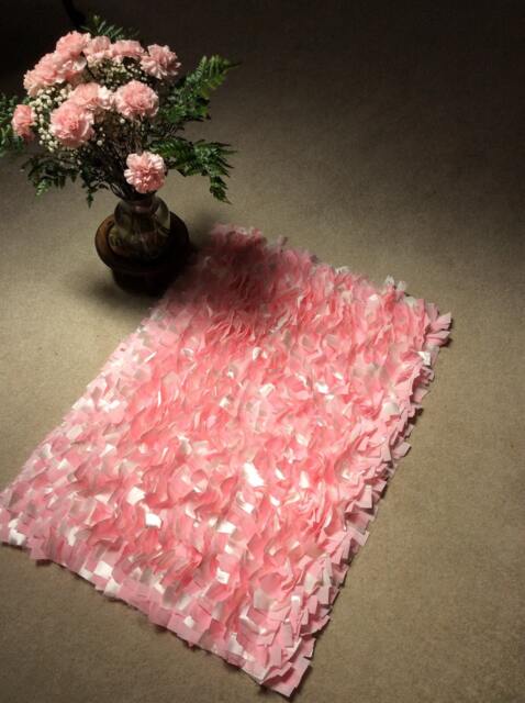 Rag Rug, Baby Pink White Shimmer Boho Chic Area Shag Rugs, Shabby Floor Mat, Welcome Newborn Photography Girl - image 1