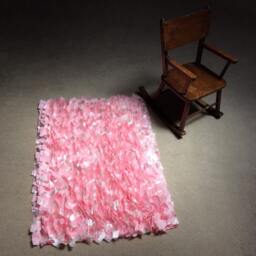 Rag Rug, Baby Pink White Shimmer Boho Chic Area Shag Rugs, Shabby Floor Mat, Welcome Newborn Photography Girl - thumbnail 2
