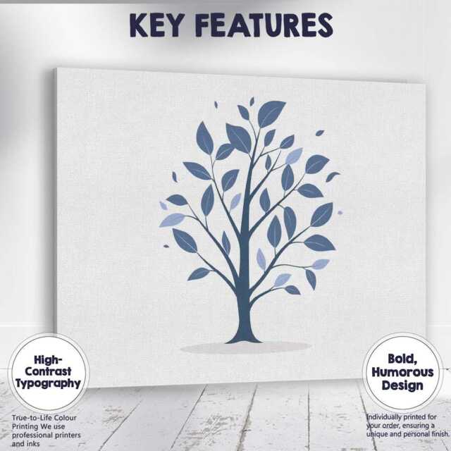 Navy Blue Minimalist Leafy Tree Botanical Illustration Canvas Wall Art Print Decor Picture Ready To Hang - image 1