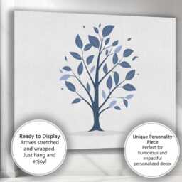 Navy Blue Minimalist Leafy Tree Botanical Illustration Canvas Wall Art Print Decor Picture Ready To Hang - thumbnail 3