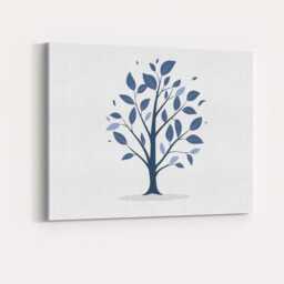 Navy Blue Minimalist Leafy Tree Botanical Illustration Canvas Wall Art Print Decor Picture Ready To Hang - thumbnail 4