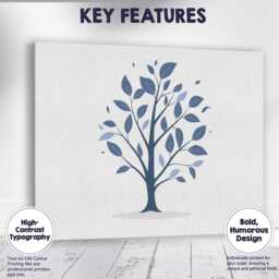 Navy Blue Minimalist Leafy Tree Botanical Illustration Canvas Wall Art Print Decor Picture Ready To Hang - thumbnail 1