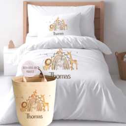 Personalised Safari Rainbow Kids Duvet Cover Set Jungle Theme Bedding Nursery Toy Basket - thumbnail 2