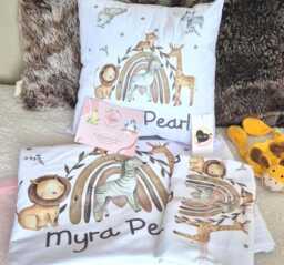 Personalised Safari Rainbow Kids Duvet Cover Set Jungle Theme Bedding Nursery Toy Basket - thumbnail 1