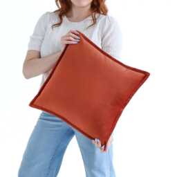 Burnt Orange Marmalade Luxury Velvet Cushion Cover With Flange Edging - thumbnail 1
