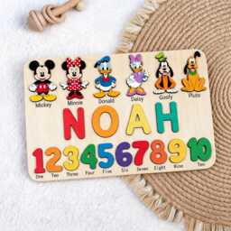 Personalized Mickey Mouse & Friends Wooden Name Puzzle, Custom Baby Puzzle With Numbers, Nursery Decor, First Birthday Gift - thumbnail 3