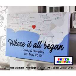 Wedding Anniversary Where It All Began Couple Love Map Wall Art Framed Canvas Picture Print Partner Wife Husband Girlfriend Boyfriend Gift - thumbnail 1