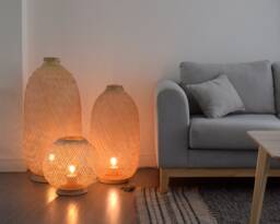 Handwoven Bamboo Floor Lamp - Tall Thai Basket Lantern - thumbnail 1