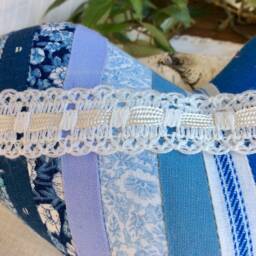 Vintage Blue & White Fabric Heart Pillow, Nursery Decor - thumbnail 3