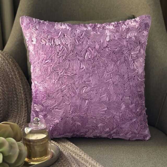 Floral Embroidered Solid Pattern, Purple Art Silk, 24x24/26x26 Modern Euro Sham - Sea - image 1