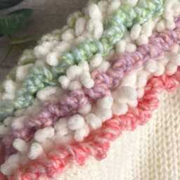 Hand Knitted Christmas Stocking Pastel Rainbow Cuff, Cream Acrylic Yarn - thumbnail 2