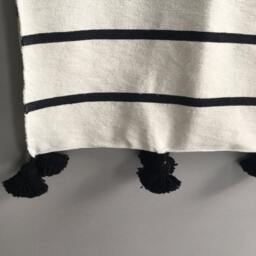 Black & White Moroccan Pom Throw Blanket With Tassels - 100% Hand Woven Cotton Duvet Cover Sofa Couch Bed End - thumbnail 3