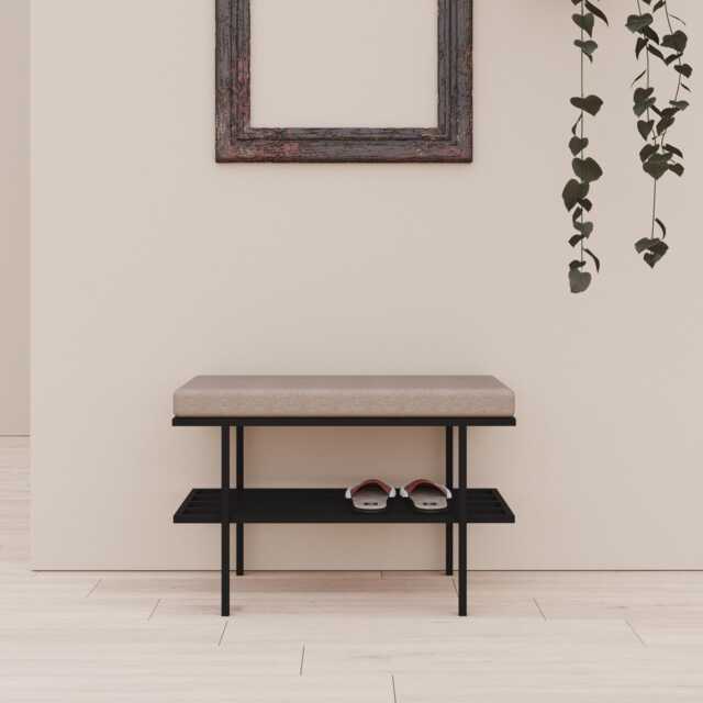 Industrial Upholstered Bench, Open Shoe Shelf, Loft-style Hallway Seating, Available in Various Sizes & Colors, Handmade Poufs - image 1