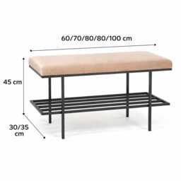 Industrial Upholstered Bench, Open Shoe Shelf, Loft-style Hallway Seating, Available in Various Sizes & Colors, Handmade Poufs - thumbnail 2