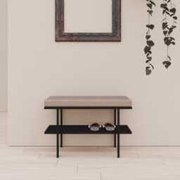 Industrial Upholstered Bench, Open Shoe Shelf, Loft-style Hallway Seating, Available in Various Sizes & Colors, Handmade Poufs - thumbnail 1
