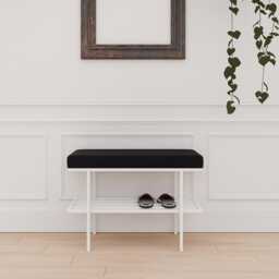 Industrial Upholstered Bench, Open Shoe Shelf, Loft-style Hallway Seating, Available in Various Sizes & Colors, Handmade Poufs - thumbnail 4