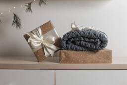 Gray Chunky Knit Blanket, Soft Puffy Yarn, Christmas Morning Gift