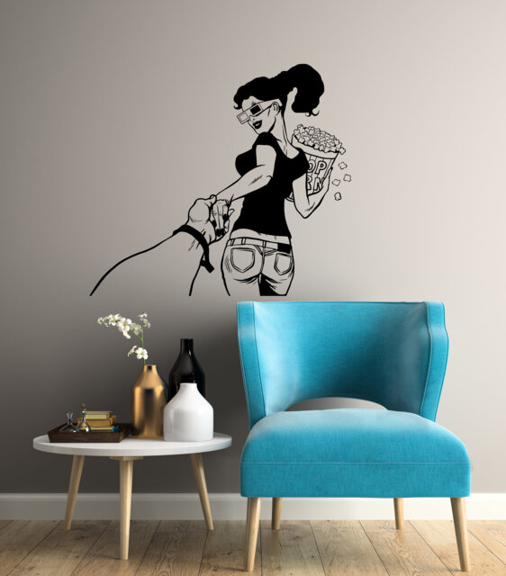 Cinema Vinyl Wall Decal Movie Lover Girl Film Room Decor Stickers Mural - #2995Di - image 1