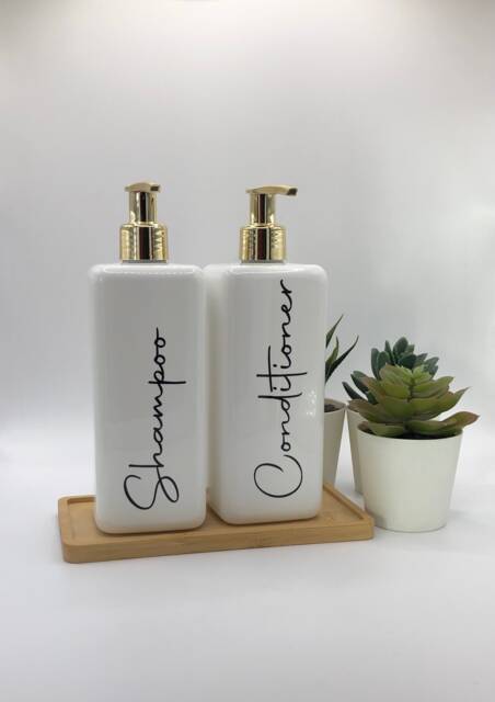 Personalised White Square Soap Dispenser Bottle With Gold Pump 250Ml & 500Ml - image 1