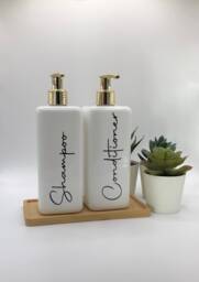 Personalised White Square Soap Dispenser Bottle With Gold Pump 250Ml & 500Ml