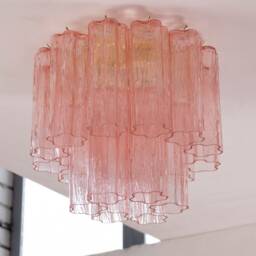 Ceiling Lamp With Pink Murano Glass Tronchi, Ceiling Chandelier Diameter 35 cm Design Vintage Style Made in Italy - thumbnail 3